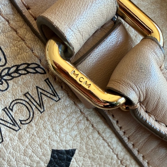 MCM Beige Visetos Leather Boston Bag with Gold Hardware - Picture 9 of 14